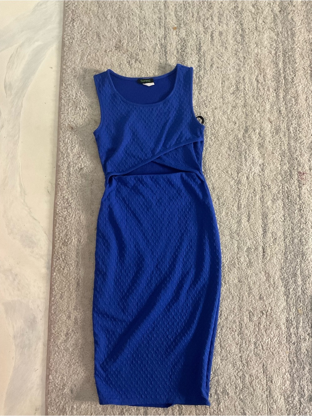 Sleeveless Textured Royal Blue Midi Dress